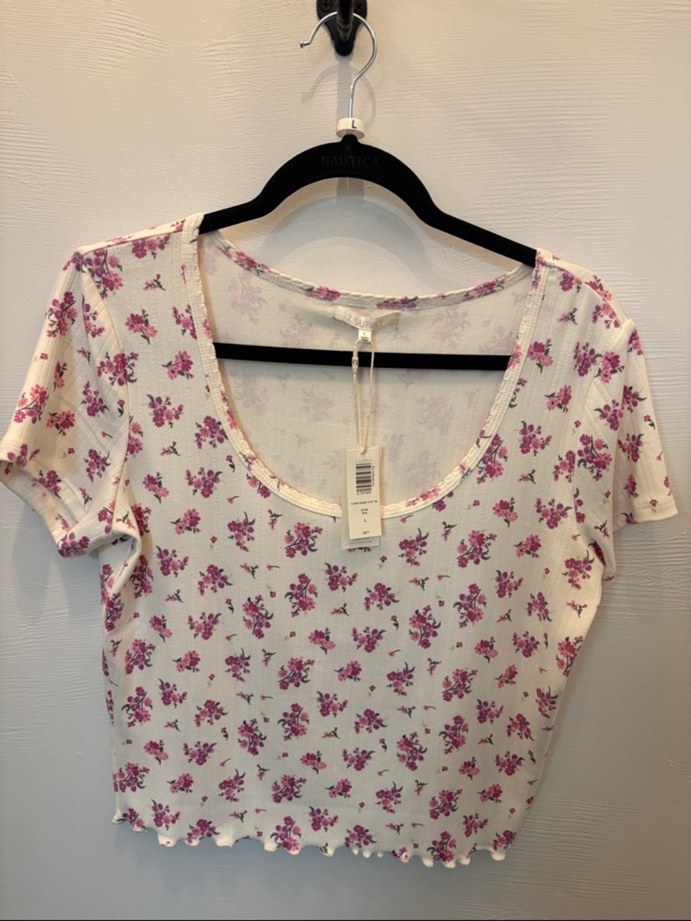 Z Supply Floral Scoop Neck Short Sleeve Top - Bone with Pink Floral